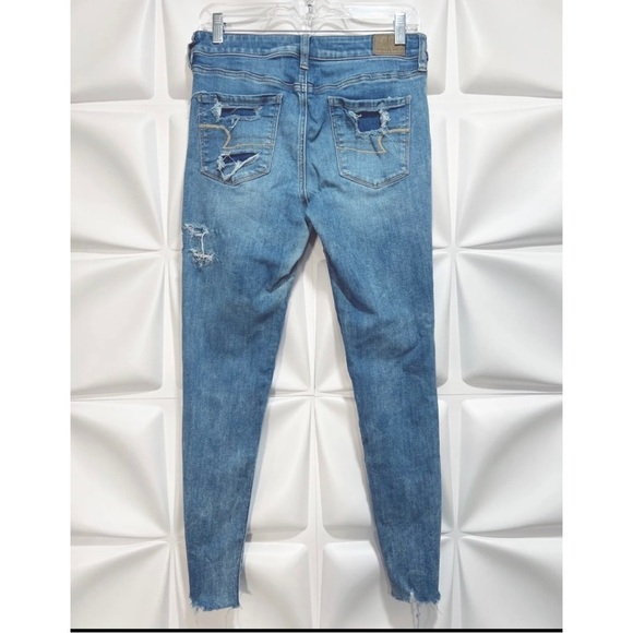 American Eagle Sz 8 Hi Rise Jegging N(e)xt Level Stretch Jeans Raw Hem - Picture 4 of 7